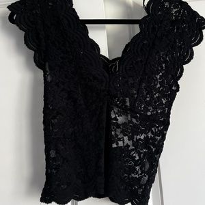 Zara Black Lace V-Neck Top